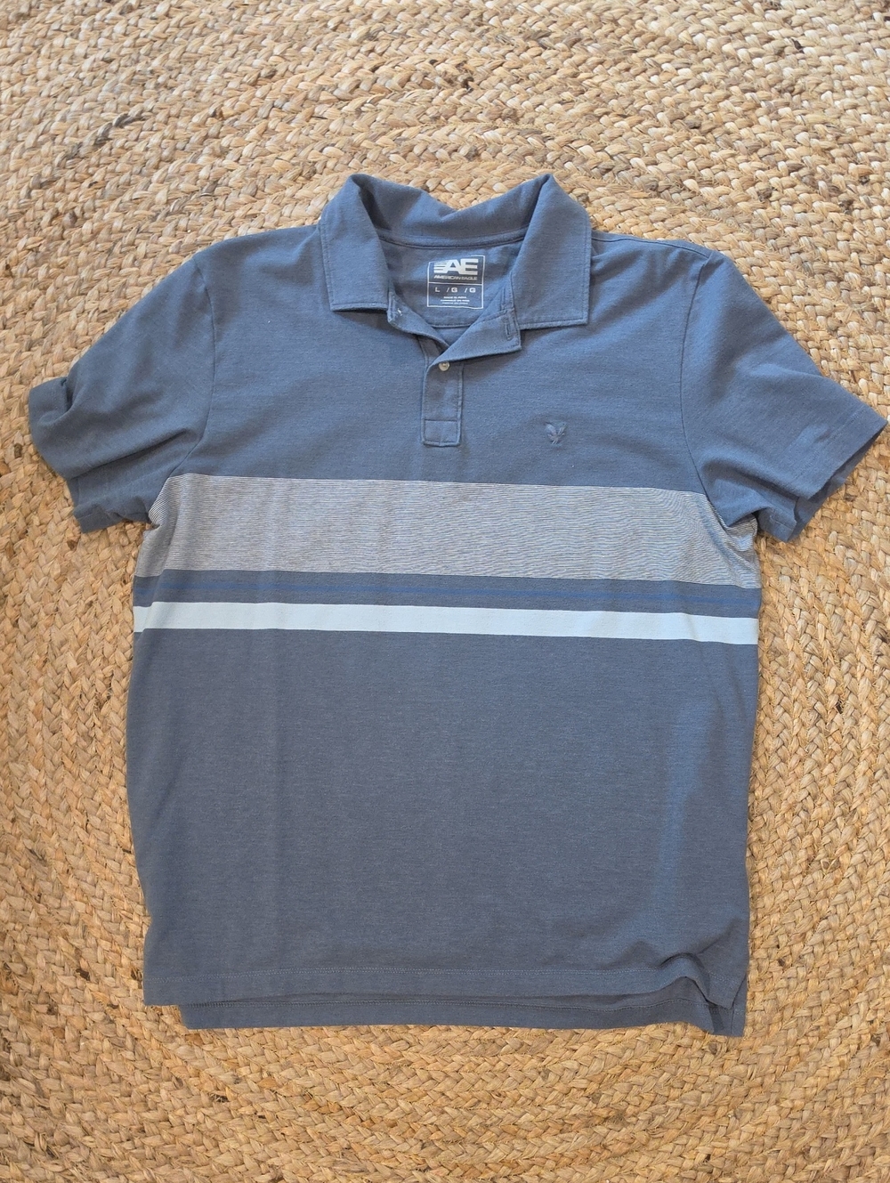 American Eagle Outfitters Light Blue Stripe Polo